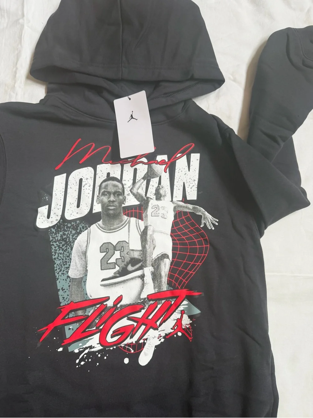 Jordan Black Hoodie with Red & White youth